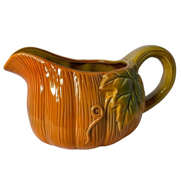Harvest Pumpkin Gravy Boat Pitcher Hand Painted Glazed Ceramic NEW Merchandise - Picture 12 of 15